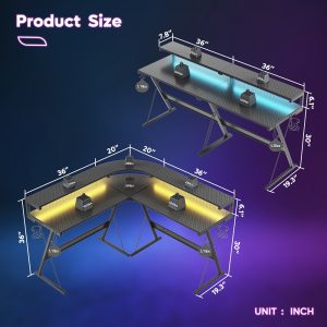 Bestier Computer Desk 55 inch L Shaped Gaming Desk with Full Size Monitor Shelf Carbon Fiber