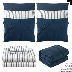 Sharper Image 9-Piece Navy Down Alternative Pintuck Bed-in-a-Bag Set, Full