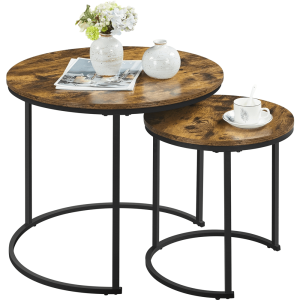 Alden Design Nesting Coffee Table Set with Round Wooden Tabletop, Rustic Brown