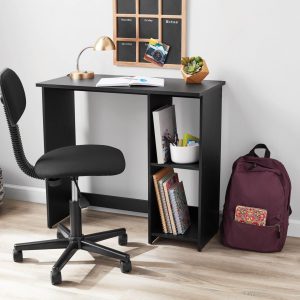 Mainstays Small Space Writing Desk with 2 Shelves, True Black Oak Finish