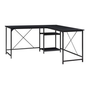 Mainstays Two-Way Convertible Desk with Lower Storage Shelf, Charcoal Finish and Black Metal Frame