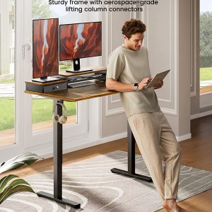 Adjustable Height Electric Standing Desk for 48x24 inch, Computer Stand Up Desk with Double Drawers, Home Office Desk Workstation with Storage Shelf, Vintage Brown