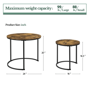 Alden Design Nesting Coffee Table Set with Round Wooden Tabletop, Rustic Brown