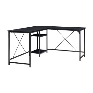 Mainstays Two-Way Convertible Desk with Lower Storage Shelf, Charcoal Finish and Black Metal Frame