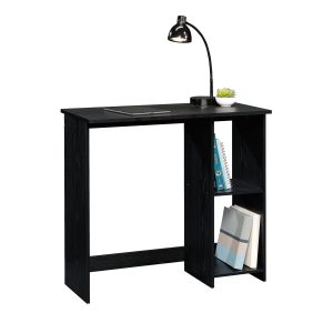 Mainstays Small Space Writing Desk with 2 Shelves, True Black Oak Finish