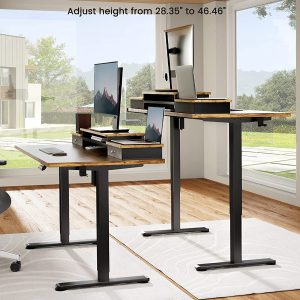 Adjustable Height Electric Standing Desk for 48x24 inch, Computer Stand Up Desk with Double Drawers, Home Office Desk Workstation with Storage Shelf, Vintage Brown