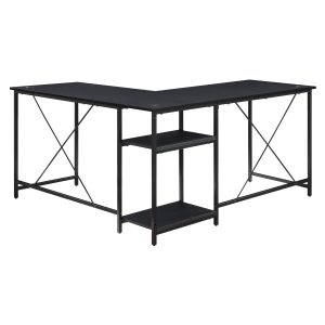 Mainstays Two-Way Convertible Desk with Lower Storage Shelf, Charcoal Finish and Black Metal Frame