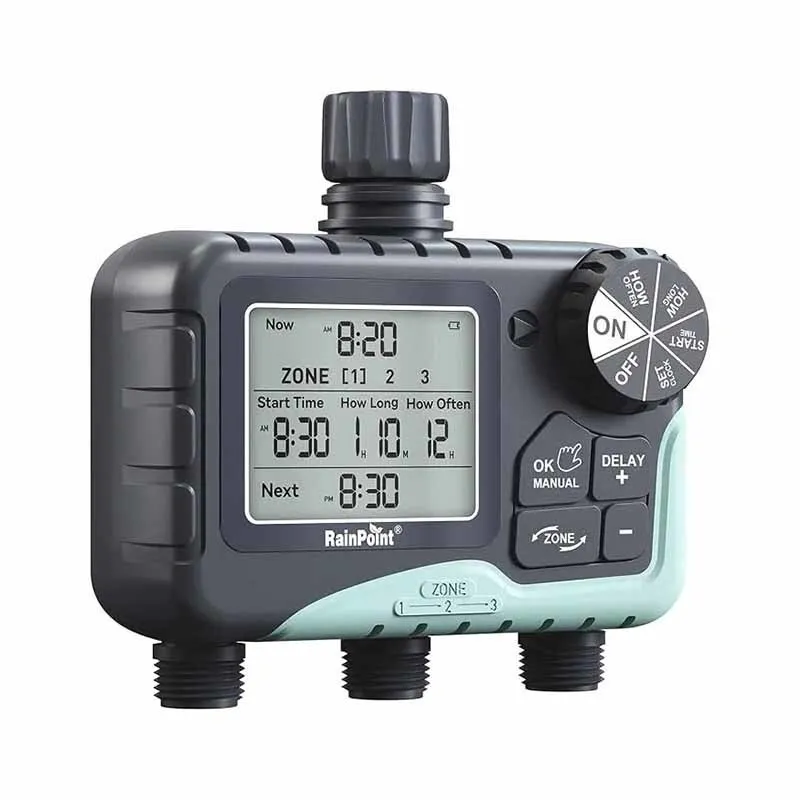 RainPoint Newest 3-Outlet Water Timer Independent Control Program Digital Garden Sprinkler