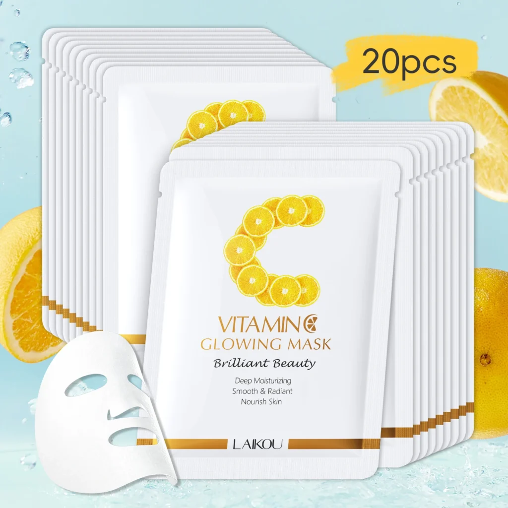 LAIKOU Vitamin C Glowing Mask Brightening Sheet Mask Hydrating Face Mask Anti-Age Skin Care 25g*20pcs