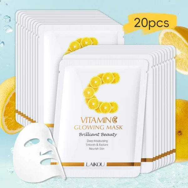 LAIKOU Vitamin C Glowing Mask Brightening Sheet Mask Hydrating Face Mask Anti-Age Skin Care 25g*20pcs