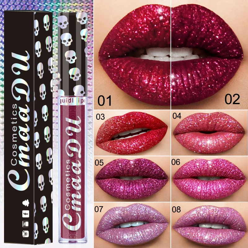 8 Color Shiny Glitter Liquid Lipstick Shiny Lip Gloss Diamond Waterproof Long Lasting Pearl Lipgloss Women Lip Makeup