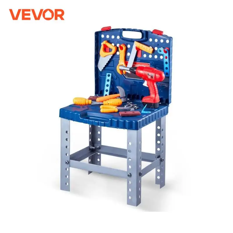 VEVOR 56 pcs Kids Work Bench Tool Set with Realistic Tools Pretend Play Construction Workbench Toys for Toddlers Children's Toys