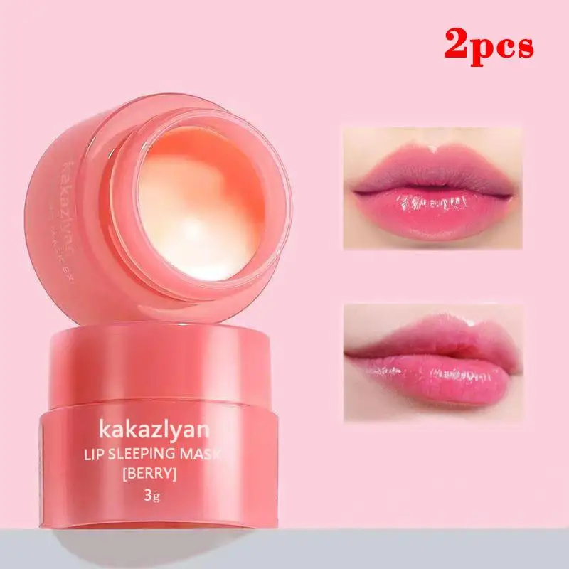 Pack Of 2 Strawberry Lip Balm Moisturizing Jelly Lip Mask Anti-Cracking Fades Lips Lines Nourishing Lipsticks Base Lip Skin Care
