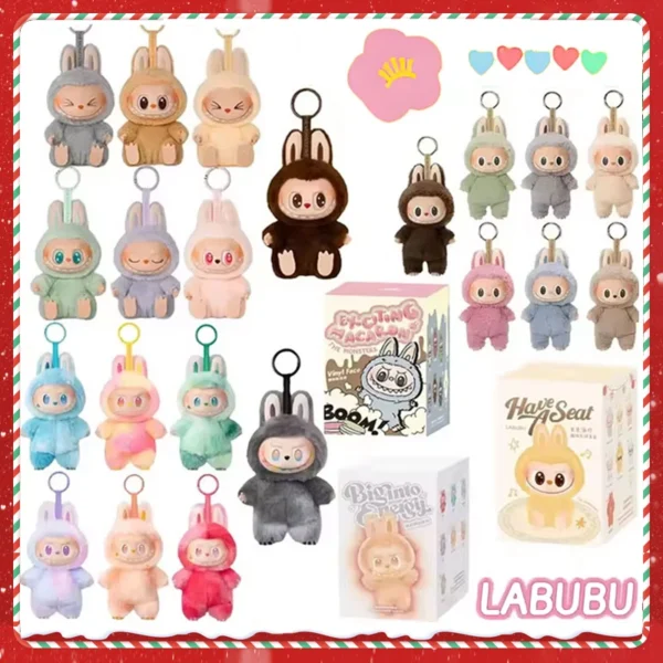 For Labubu Blind Box Anime Figure Have A Seat Series Pendant Flocking Doll Model Monster Replica Keychain Toy Birthday Gift