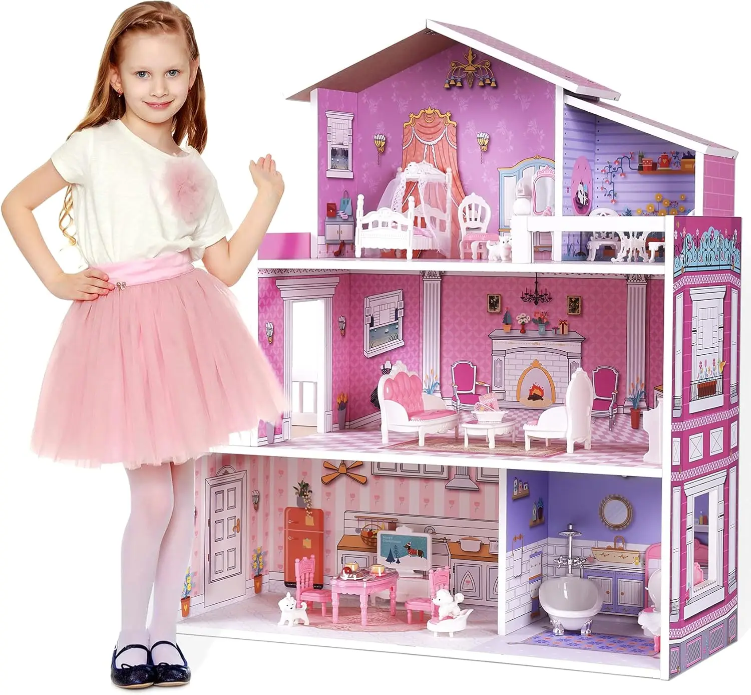 Robotime Robud Victoria Wooden Dollhouse for Kids Furniture Preschool Dollhouse House Toy for Girls