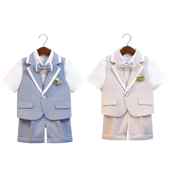 Boy Summer Vest Dress Suit Children's Host Piano Performance Photography Birthday Party Costume Kids Waistcoat Shorts Outfit