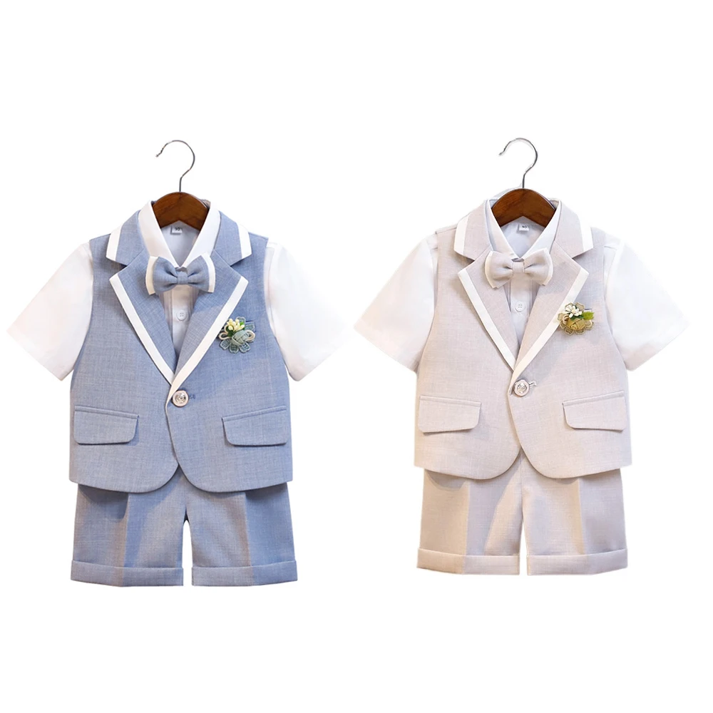 Boy Summer Vest Dress Suit Children's Host Piano Performance Photography Birthday Party Costume Kids Waistcoat Shorts Outfit