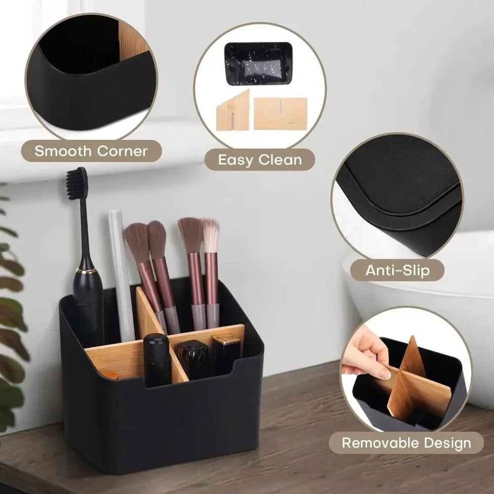 Multi Functional Storage Box Divided Into Compartments Stationery Makeup Brush Storage Box bamboo And Wood Partition Detachable