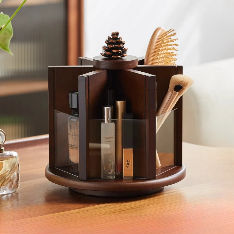 Wooden vintage rotating makeup dresser storage box parts drawer storage box storage rack