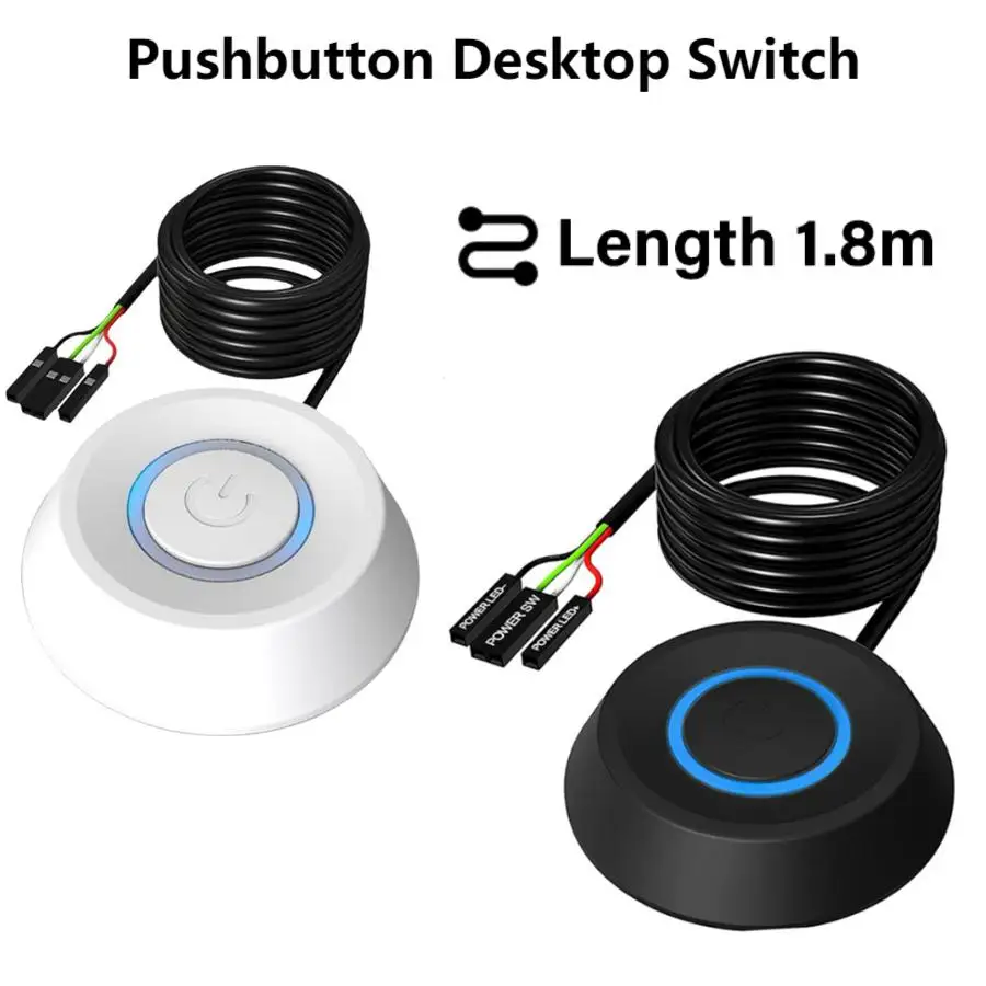 Computer Desktop Switch 1.8M LED Lights PC Motherboard External Start Power On/Off Button Extension Cable Startup Switch Office