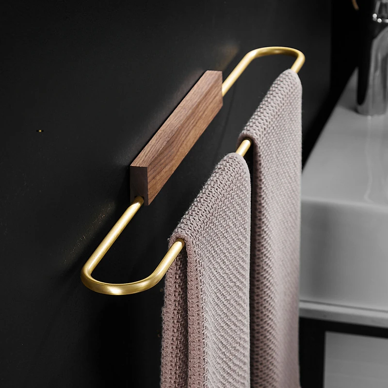 Light luxury walnut towel bar gold/black household bathroom wall-mounted slipper rack bathroom shelf without punch holes