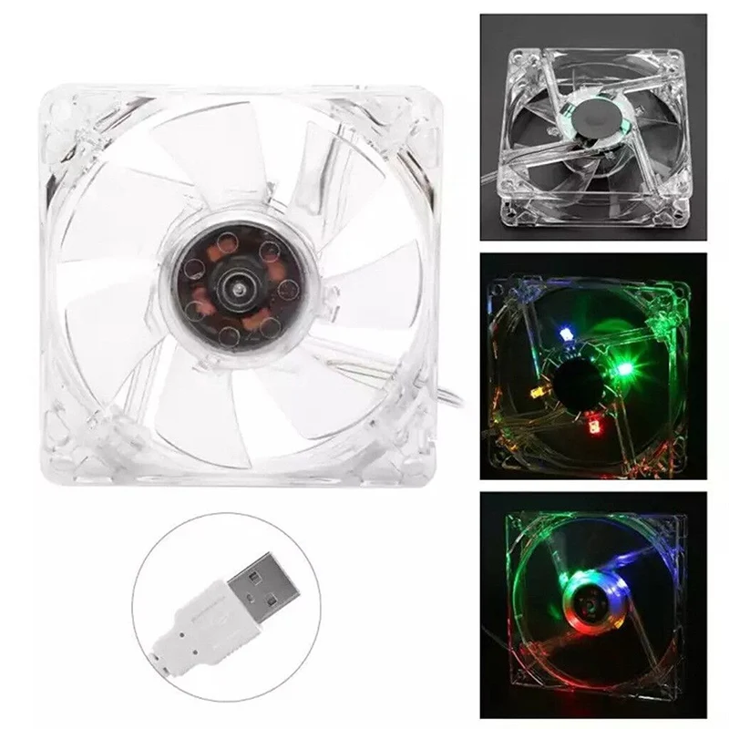 USB Fan 5V Air Cooling RGB Fan Cooler 8x8 12x12cm LED Light Mute PC Computer Fan with 100CM cable for Hamester Cage Fish Tank