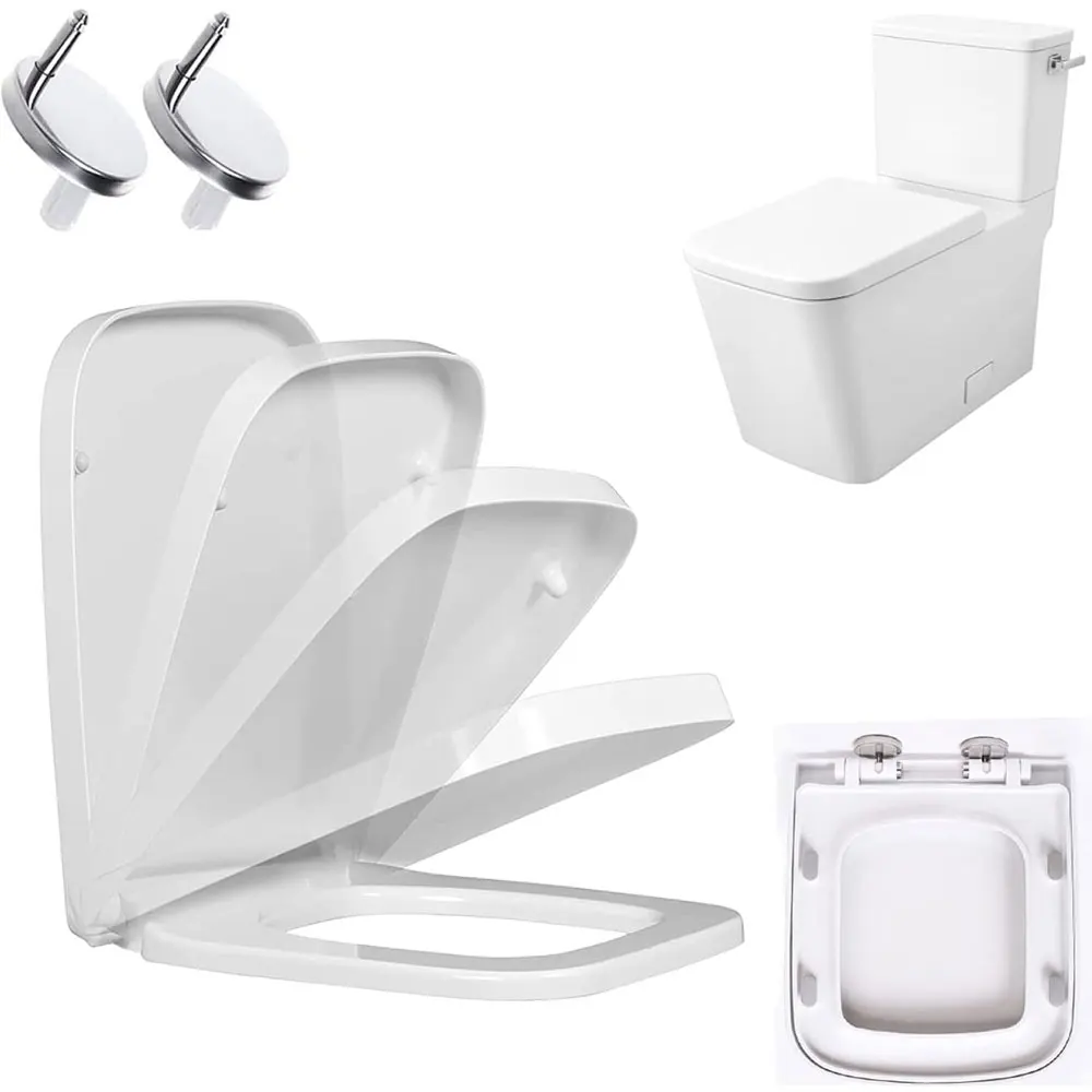 Soft Close Toilet Seat with Quick Release Square Toilet Seat Simple Top Fixing with 360° Adjustable Hinges Standard Toilet Seats