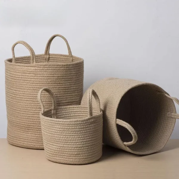 Wicker Basket Laundry Basket Hand-woven Rope Storage Basket Rope Woven Deep Foldable Storage Toy Sundries Storage