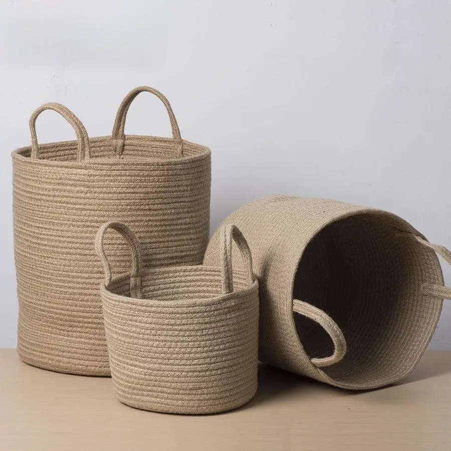 Wicker Basket Laundry Basket Hand-woven Rope Storage Basket Rope Woven Deep Foldable Storage Toy Sundries Storage