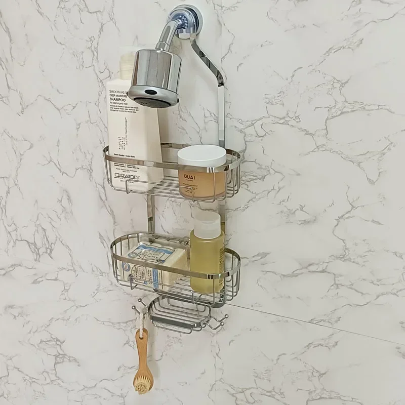 Hanging Caddy For Drilling Bathroom Storage Shower Rack Shower Without Hooks Shelves Over Organizer with Towel Bathroom